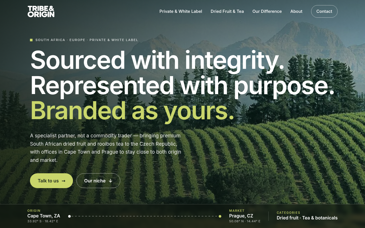 Tribe & Origin food import agency website